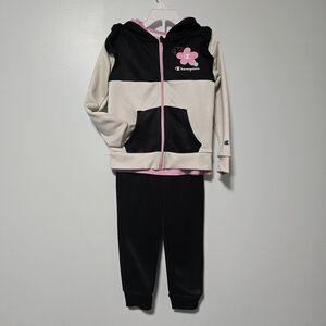 5T Girls' Champion 3-Pc Black Cream And Pink Hoodie Set